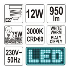 YT-81853 230V/12W LED E27 950lm 3000K MELEGFEHÉR