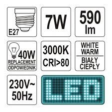 YT-81851 230V/7W E27 LED 590lm 3000K MELEGFEHÉR